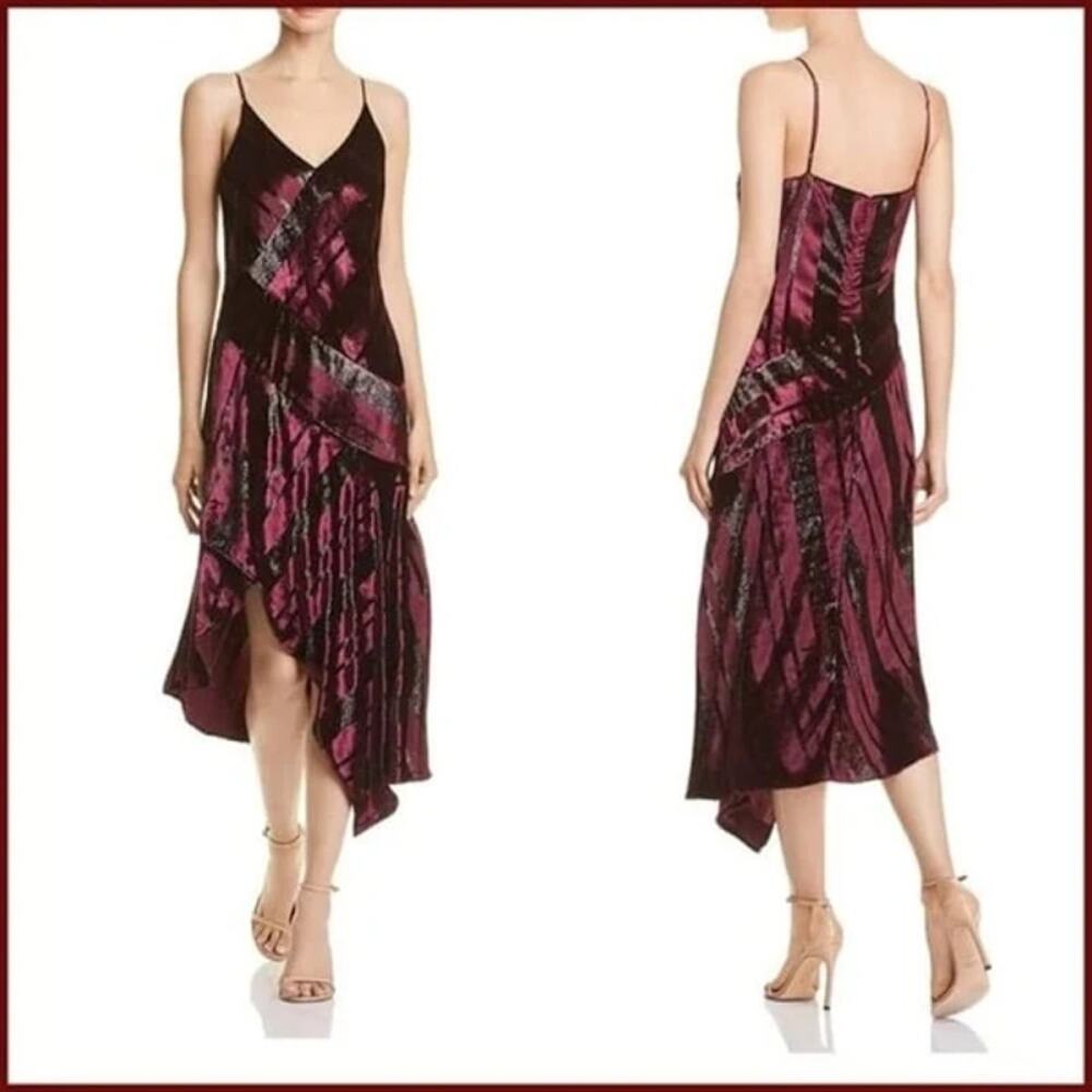 Parker Womens Selma Velvet Metallic Midi Dress Burgandy Purple Womens 8 Nwt